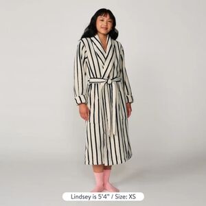 Brooklinen Super-Plush Robe Striped Abyss Unisex 100% Turkish Cotton Size Large